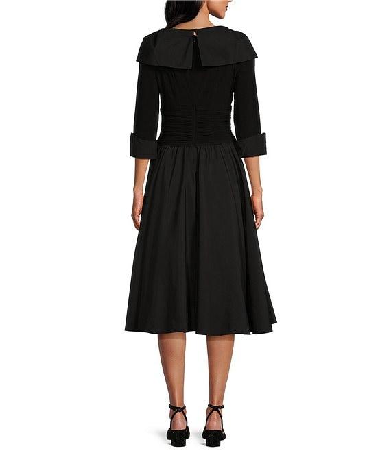 Jessica Howard Jersey Taffeta 3/4 Sleeve Portrait Collar Ruched A-Line Midi Dress Product Image