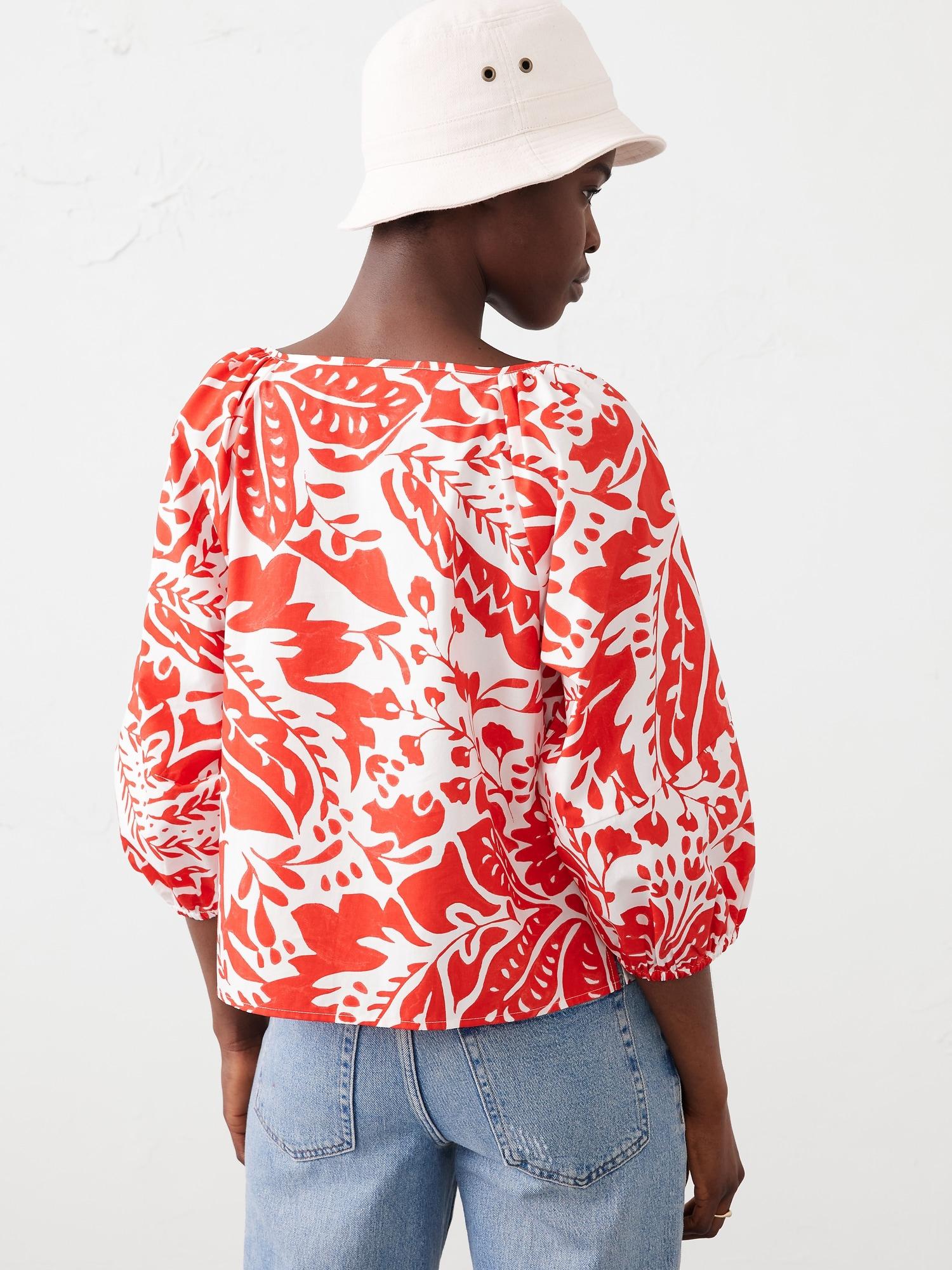 Lantern-Sleeve Poplin Top Product Image