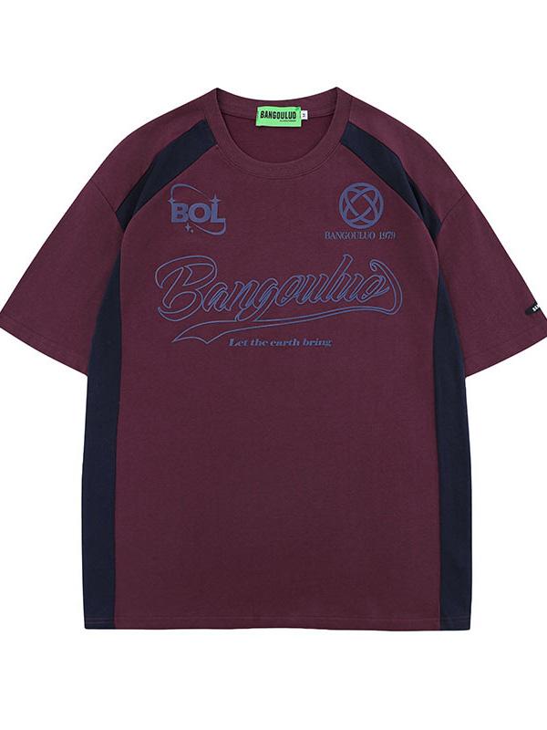 Retro Contrast Letters Oversized Short Sleeve Tee Product Image