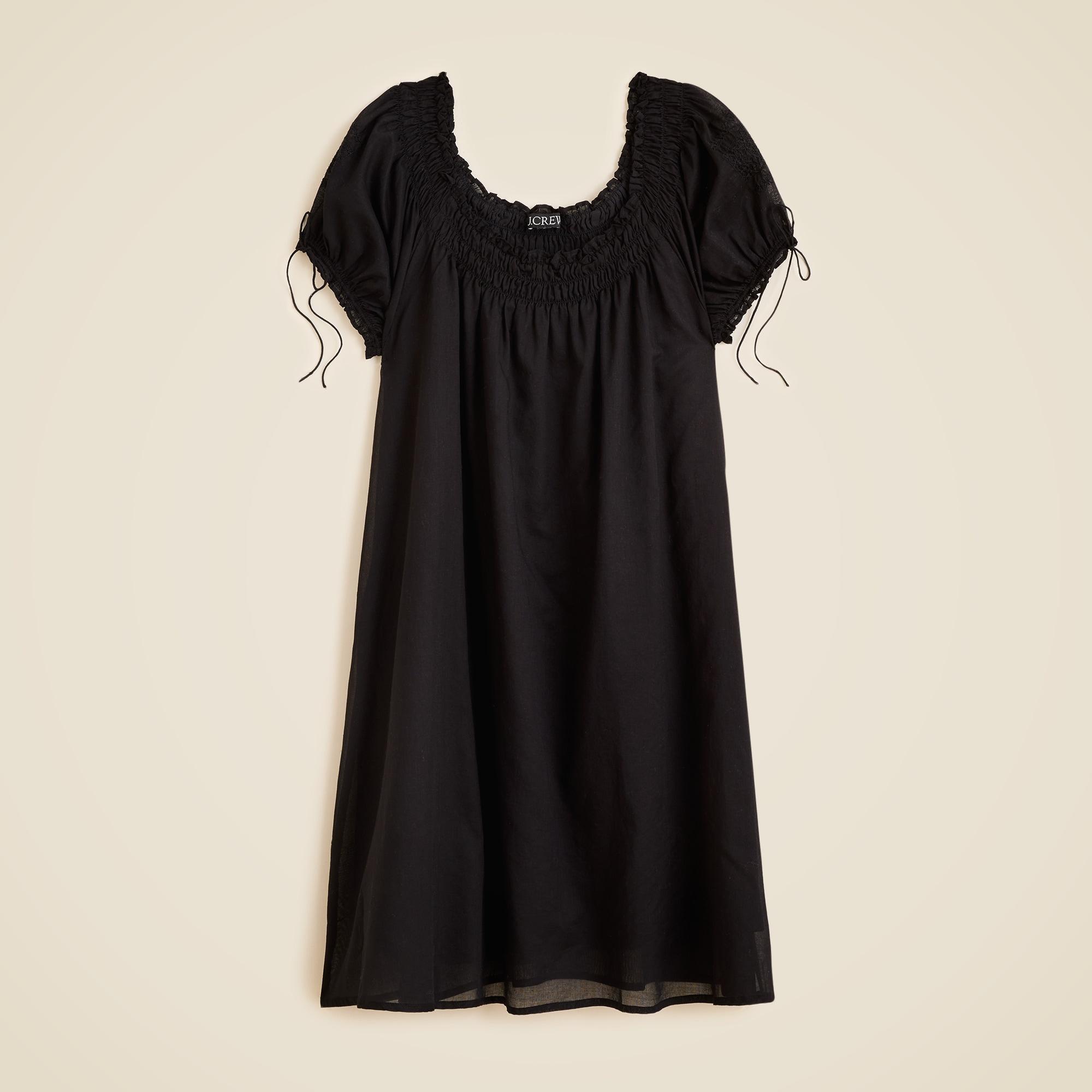 Smocked puff-sleeve mini dress in cotton voile Product Image