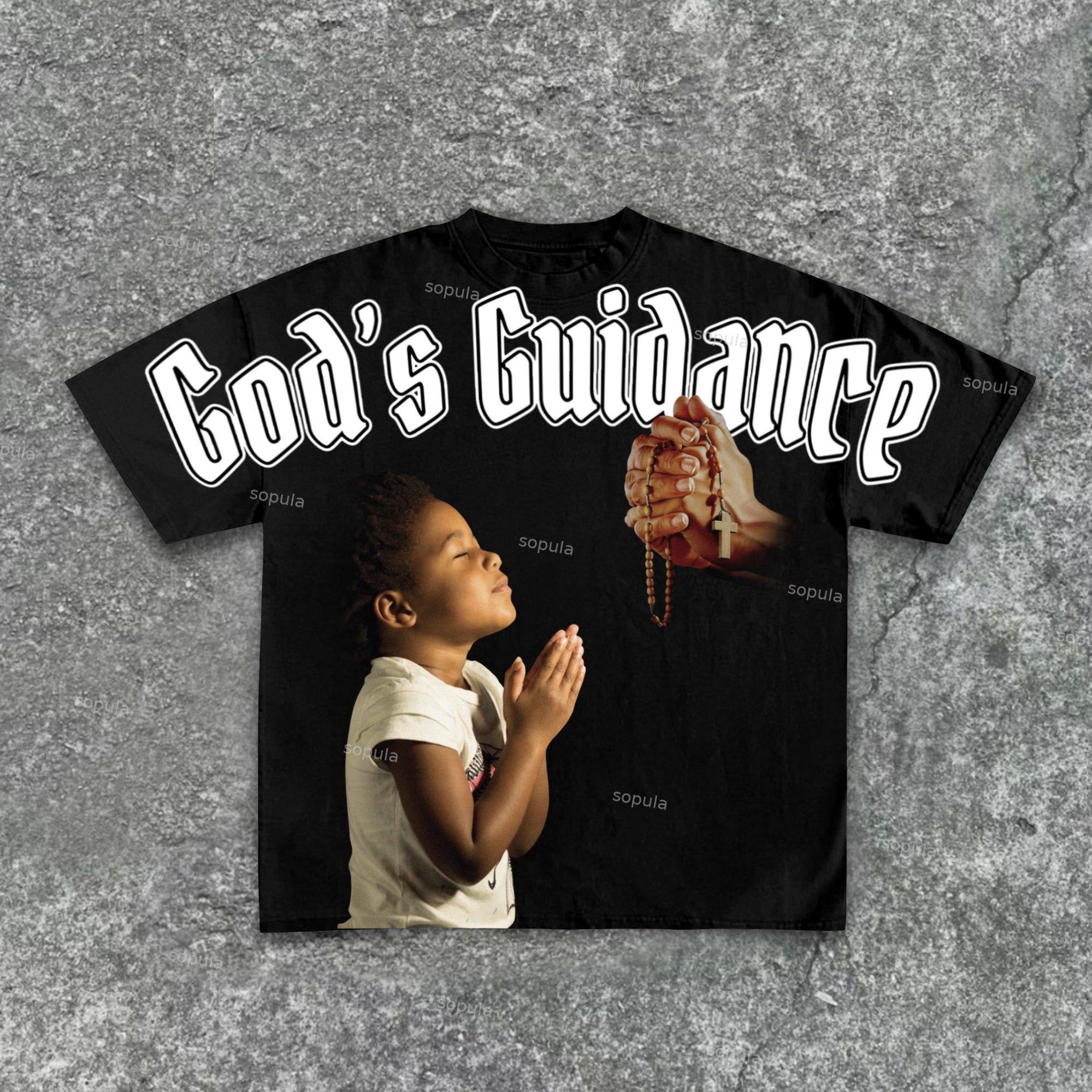 Casual God's Guidance Print Cotton T-Shirt Product Image