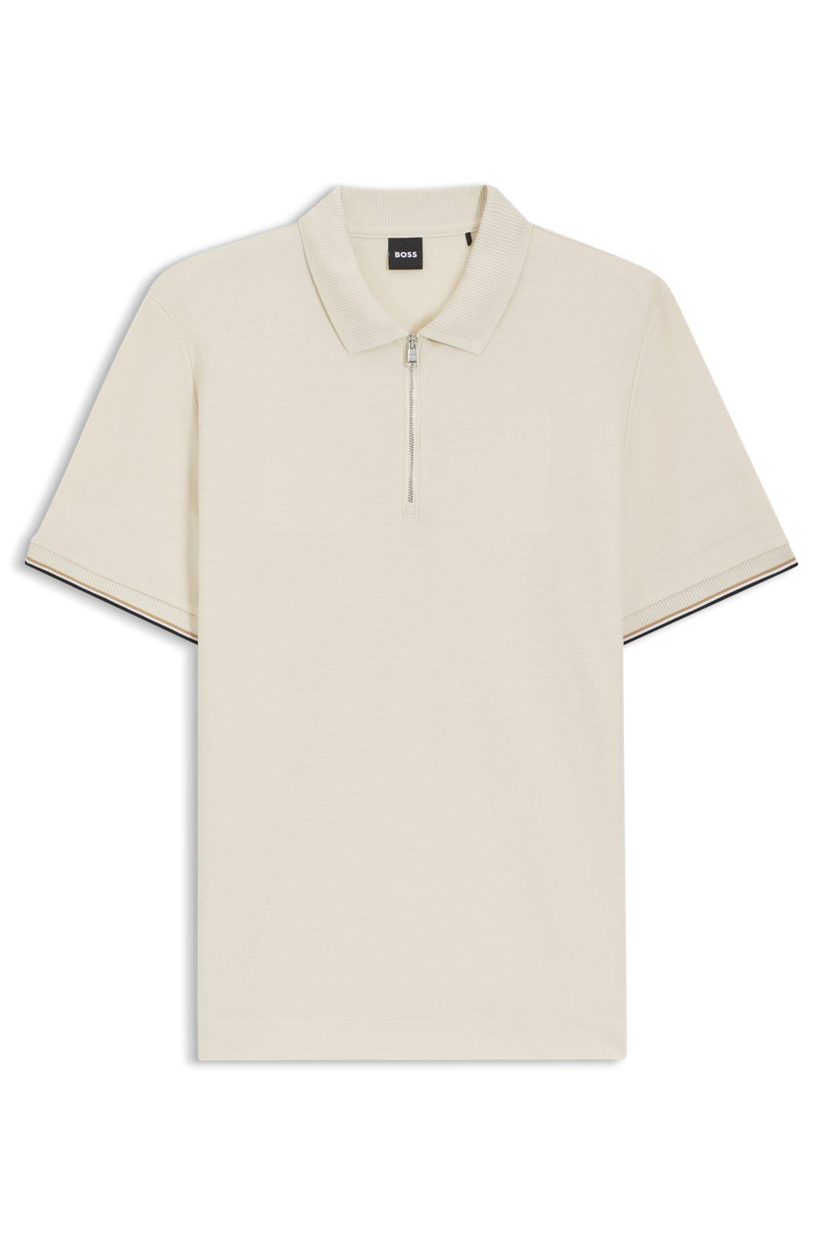 Cotton-piqué polo shirt with zip neck Product Image