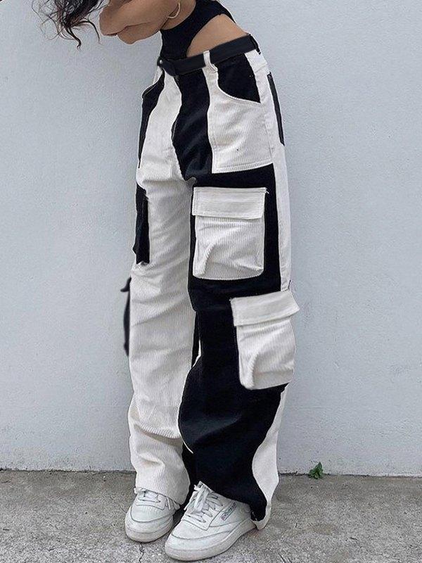 Patchwork Corduroy Cargo Pants Product Image
