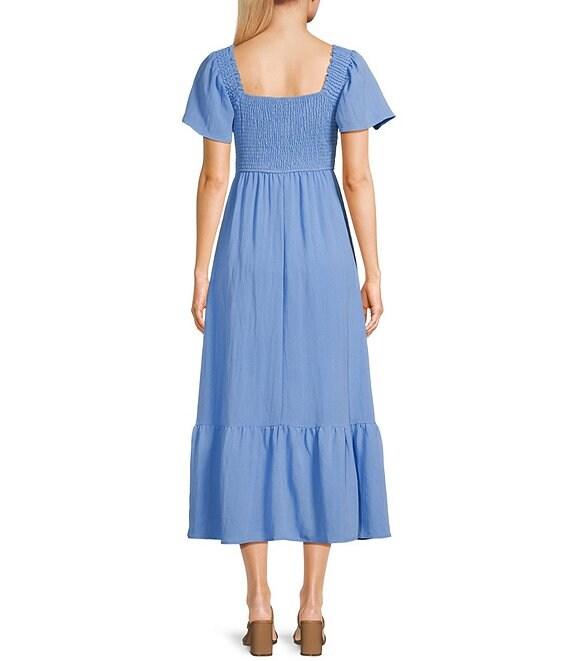 Blu Pepper Flutter Sleeve Smocked V-Neck Midi Dress Product Image