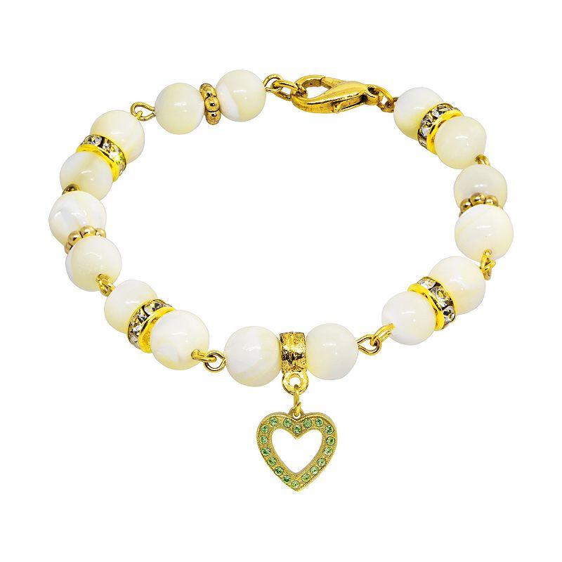 1928 Gold Tone Mother-of-Pearl & Simulated Crystal Birthstone Heart Bracelet, Womens, September Product Image