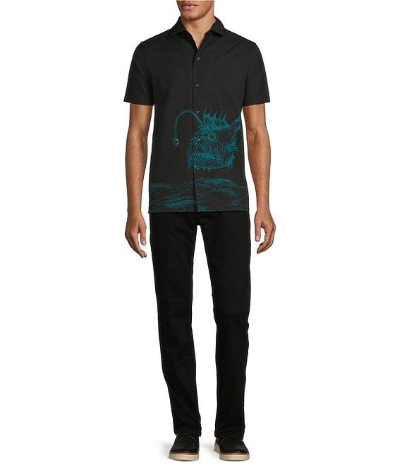 Murano Shape of Water Collection Slim Fit Placed Anglerfish Print Seersucker Short Sleeve Convertible Camp Shirt Product Image