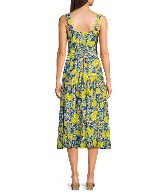 TCEC Sleeveless Lemon Print Square Neck Button Front Belted Midi Dress Product Image