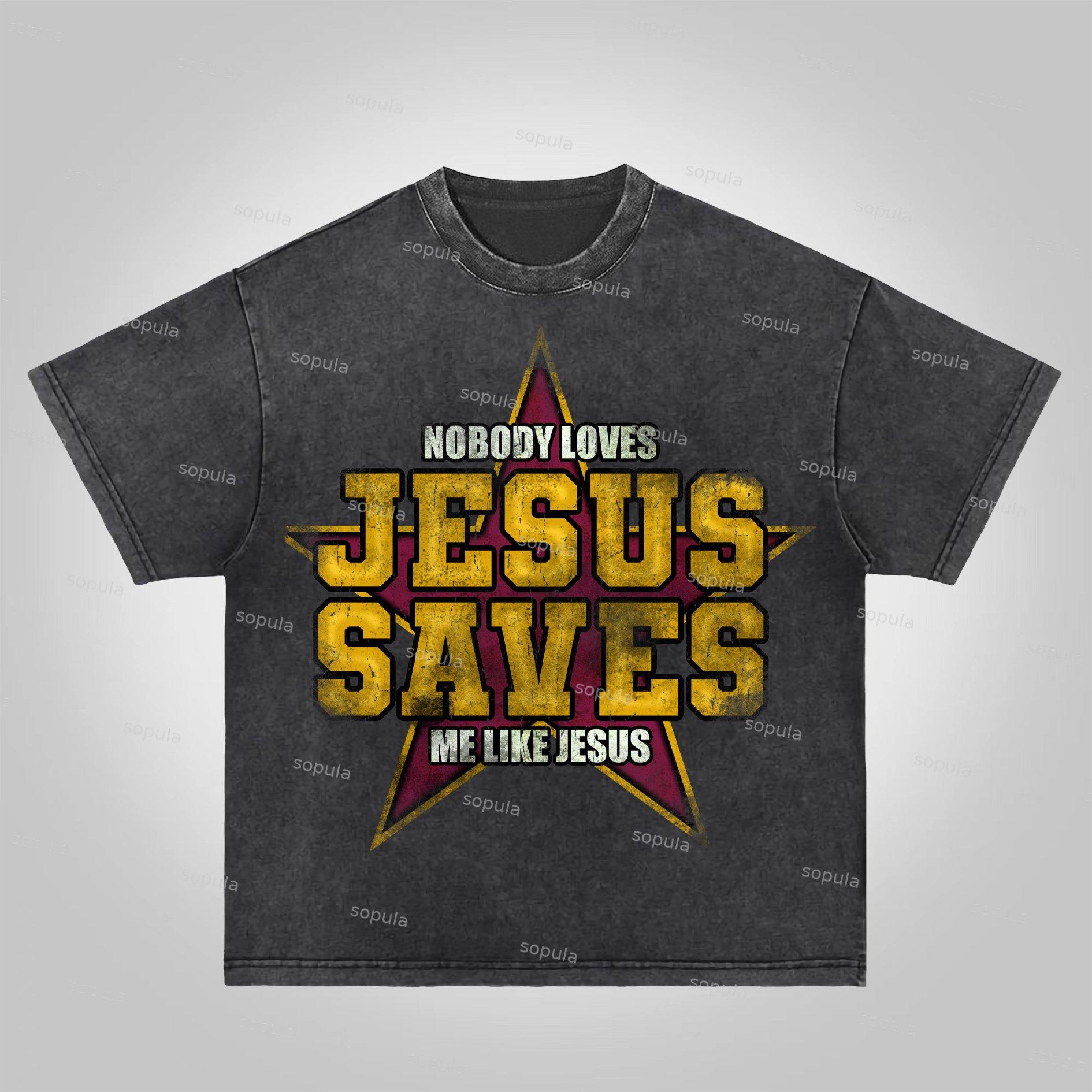 Sopula Jesus Saves Vintage Aged Star Graphic Acid Wash T-shirt Product Image