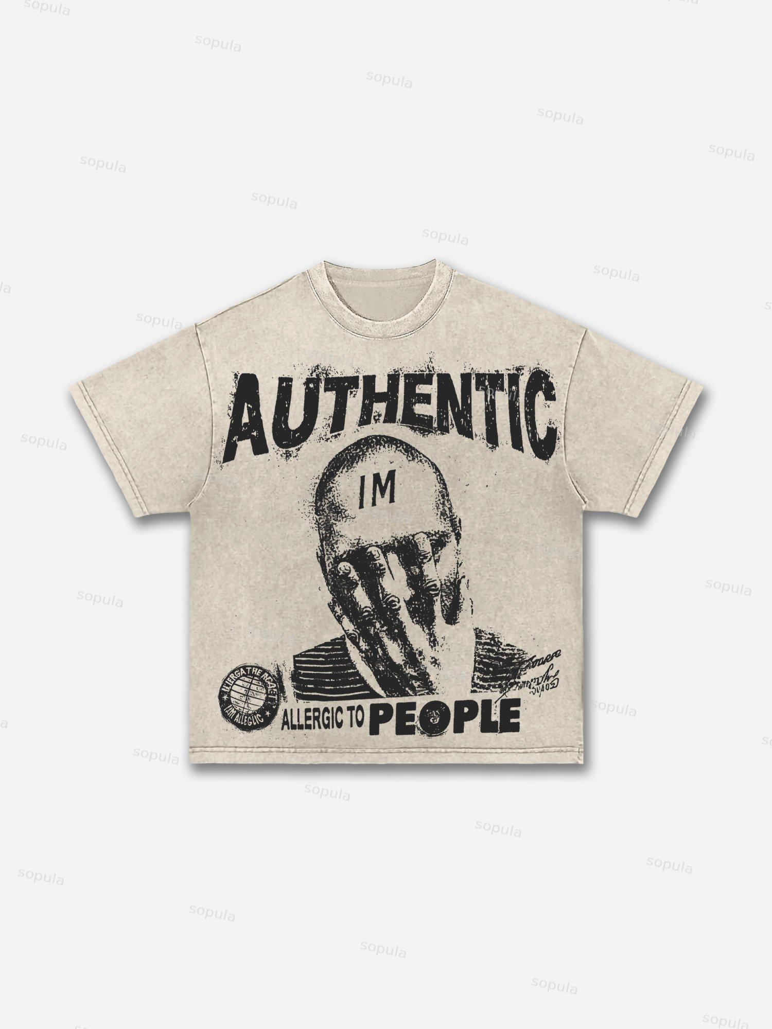 Retro I Am Allergic To People Graphic Washed T-shirt Product Image