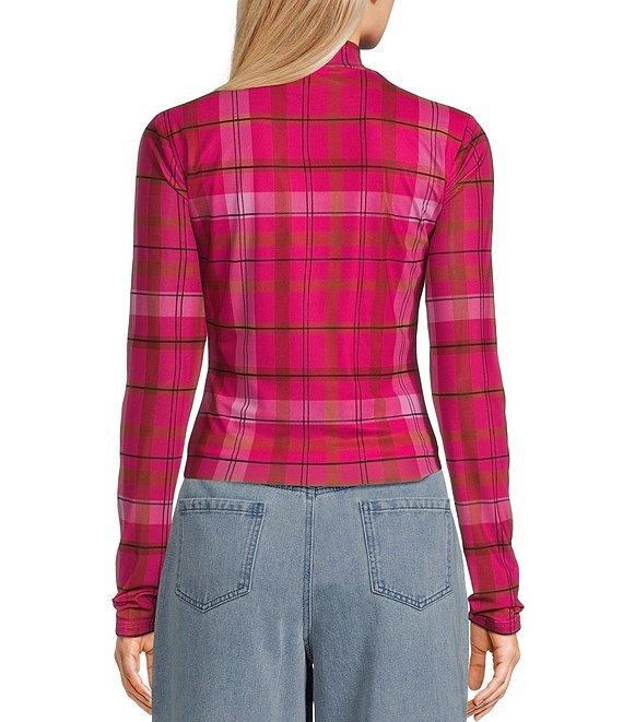 C&v Chelsea & Violet Rosette Plaid Mesh Top Product Image