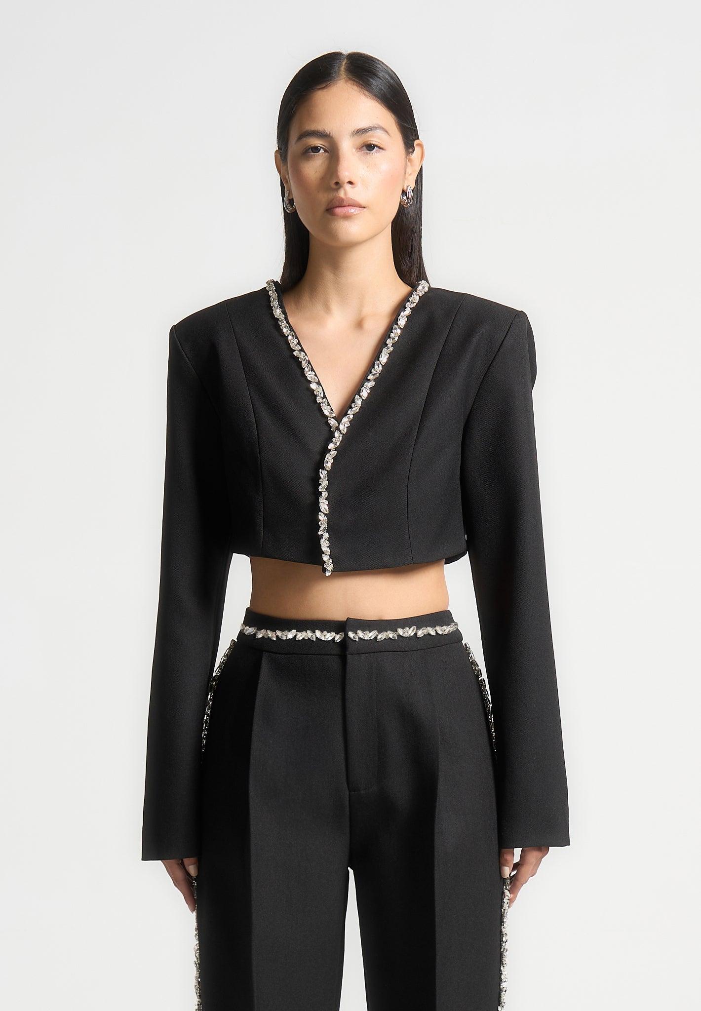 Embellished Cropped Blazer - Black Female Product Image