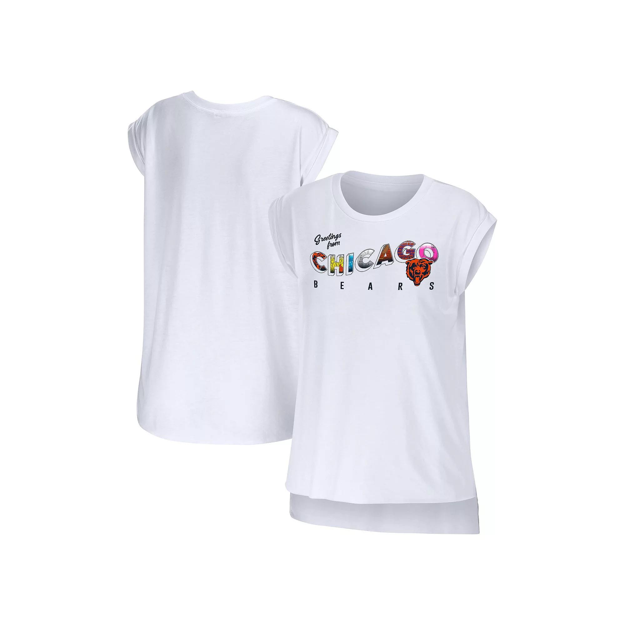 Women's WEAR by Erin Andrews White Chicago Bears Greetings From Muscle T-Shirt,  Product Image