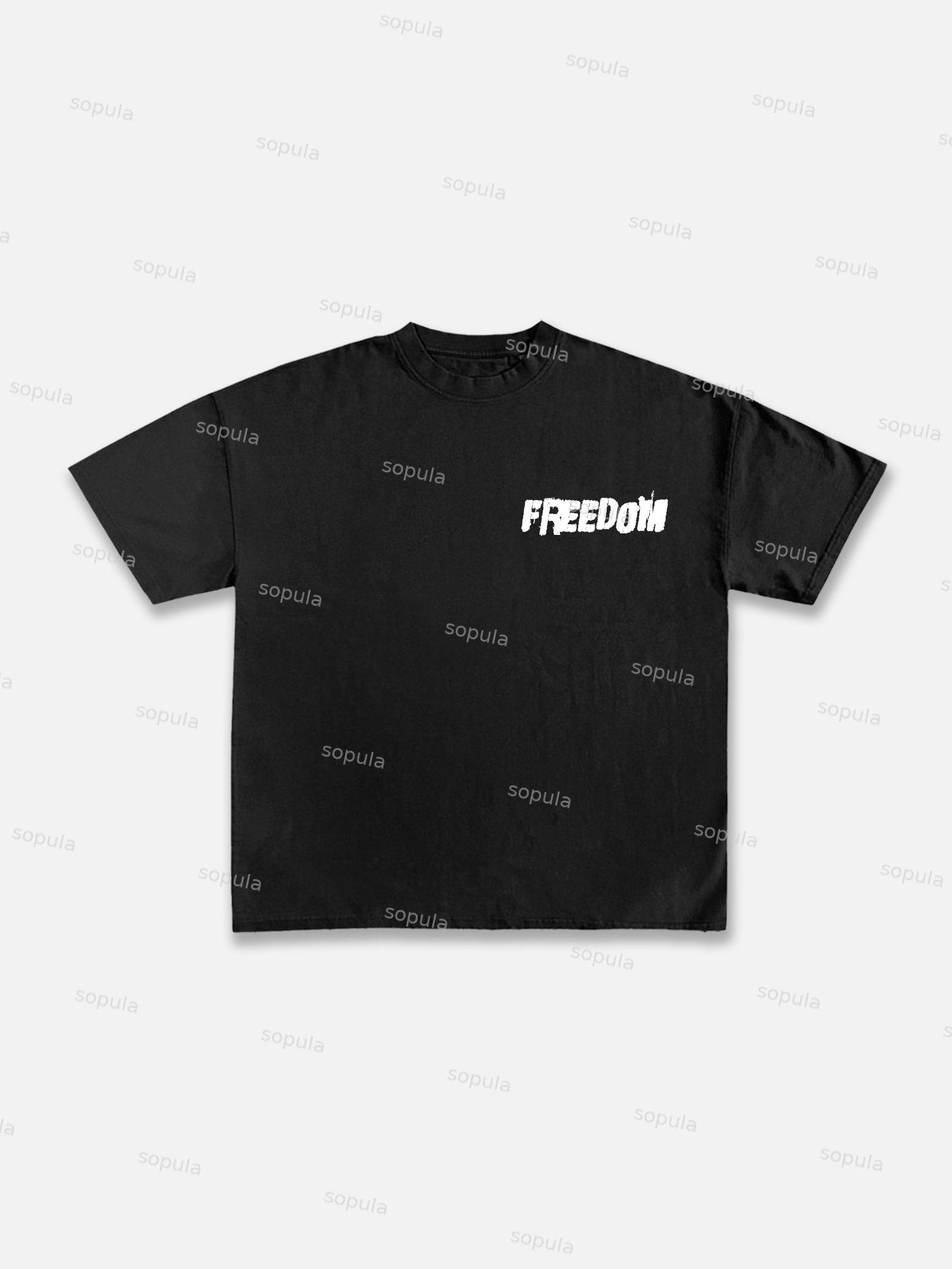 Freedom Skull Graphic Print Cotton T-shirt Product Image