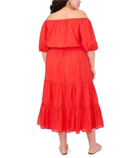 Vince Camuto Plus Size Off-The Shoulder Short Sleeve Tiered Midi Dress Product Image