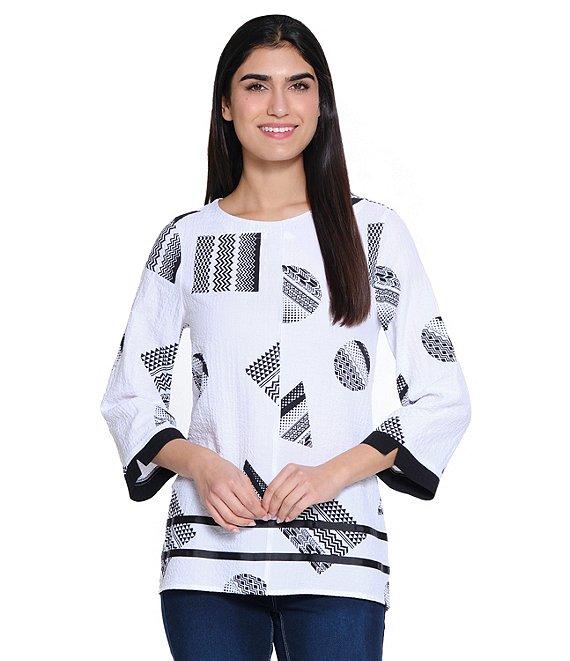Ali Miles Round Neck 3/4 Sleeve Print Popover Tunic Product Image