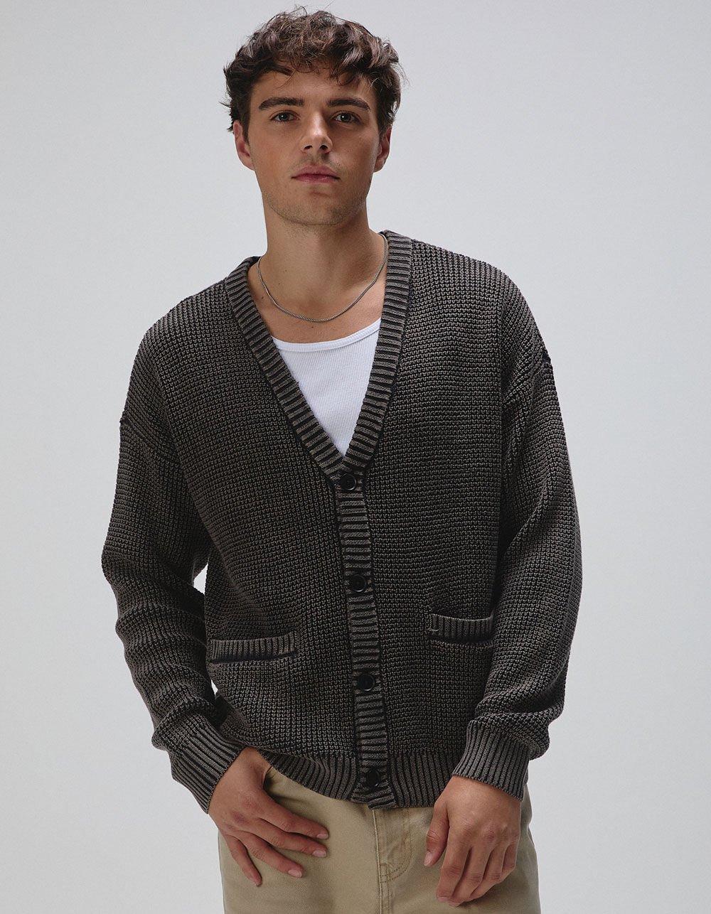 RSQ Mens Washed Cardigan Sweater - BLACK Product Image