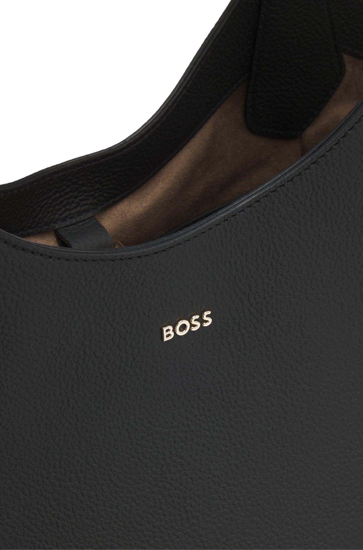Leather tote bag with metallic logo lettering Product Image