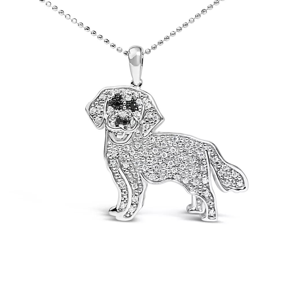 Haus of Brilliance Sterling Silver 1/3 Carat T.W. White & Black Diamond Labrador Pendant Necklace, Women's, Size: 18" Product Image