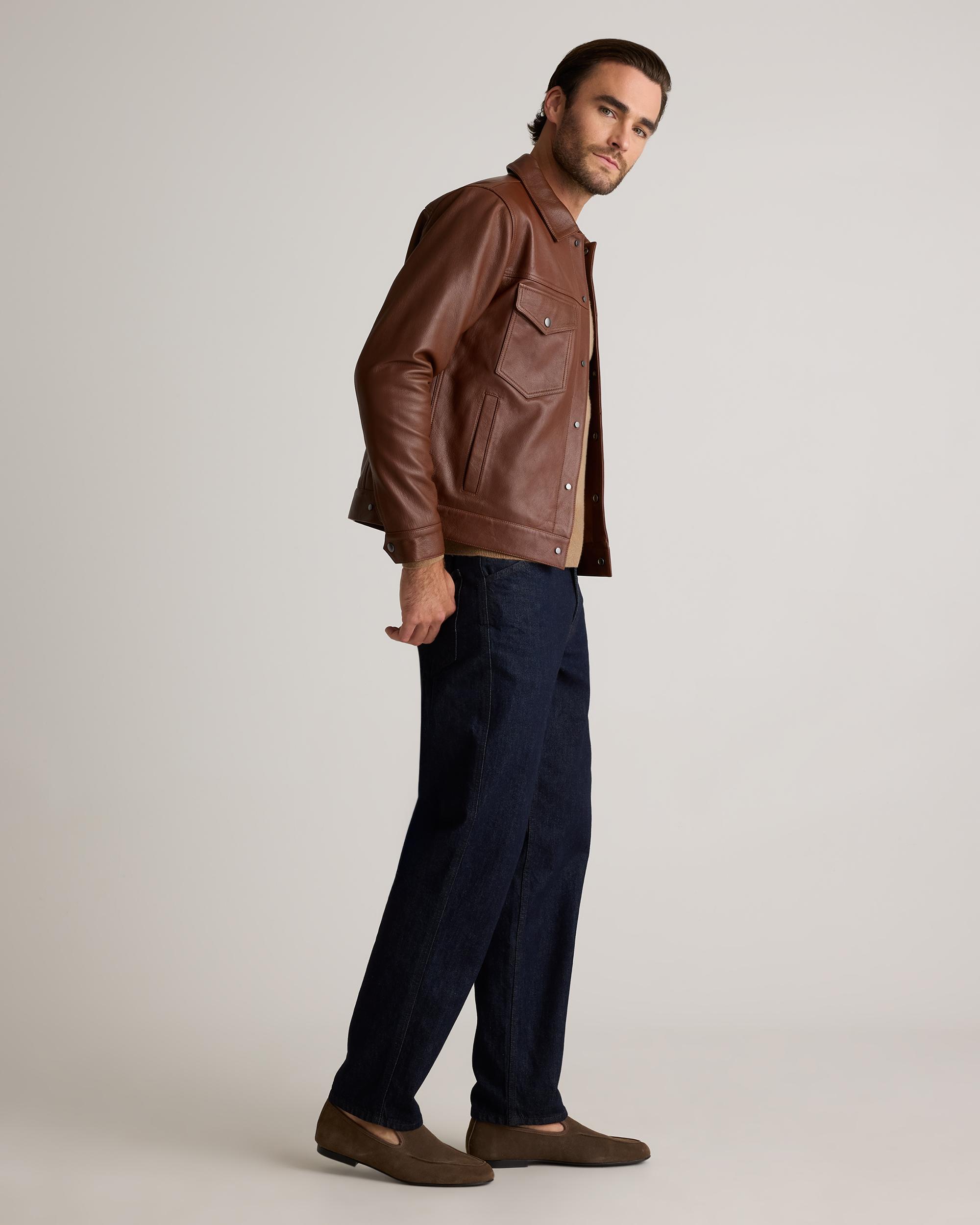 Quince | Men's 100% Burnished Leather Trucker Jacket Product Image