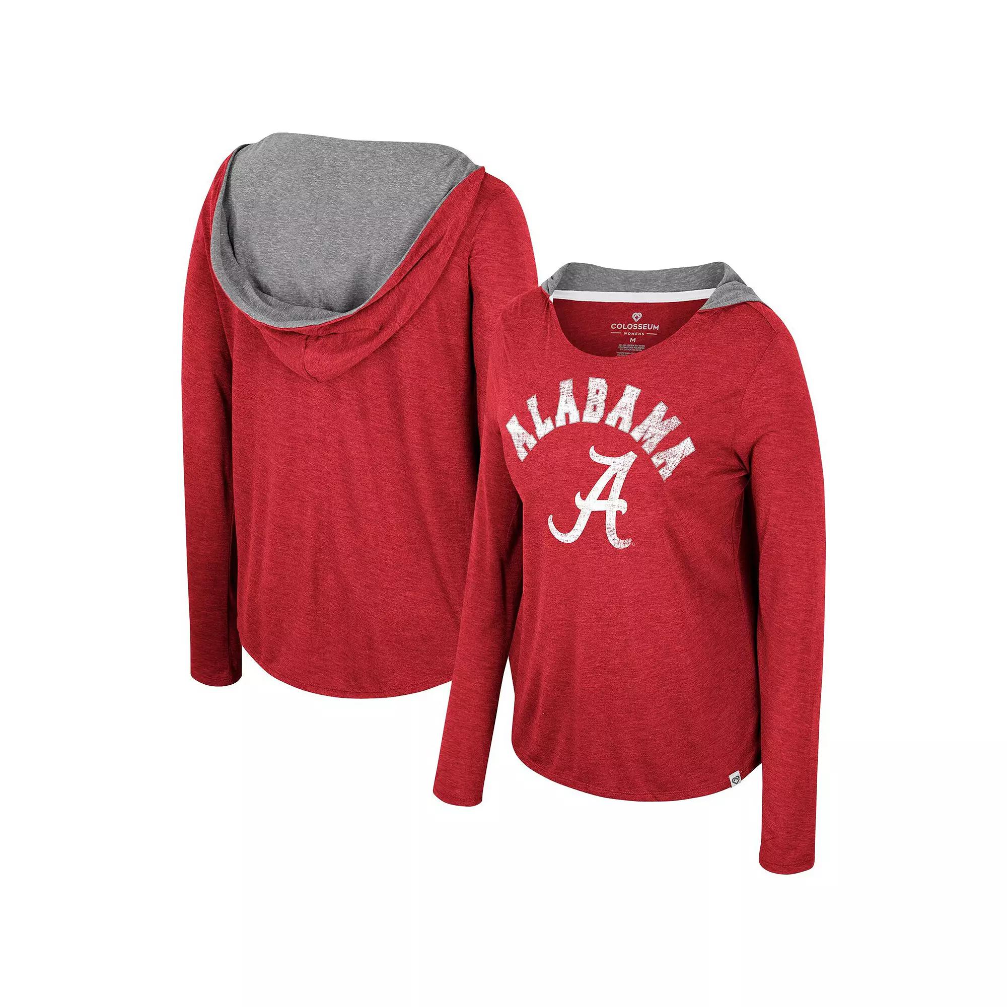 Womens Colosseum Crimson Alabama Crimson Tide Distressed Heather Long Sleeve Hoodie T-Shirt Product Image