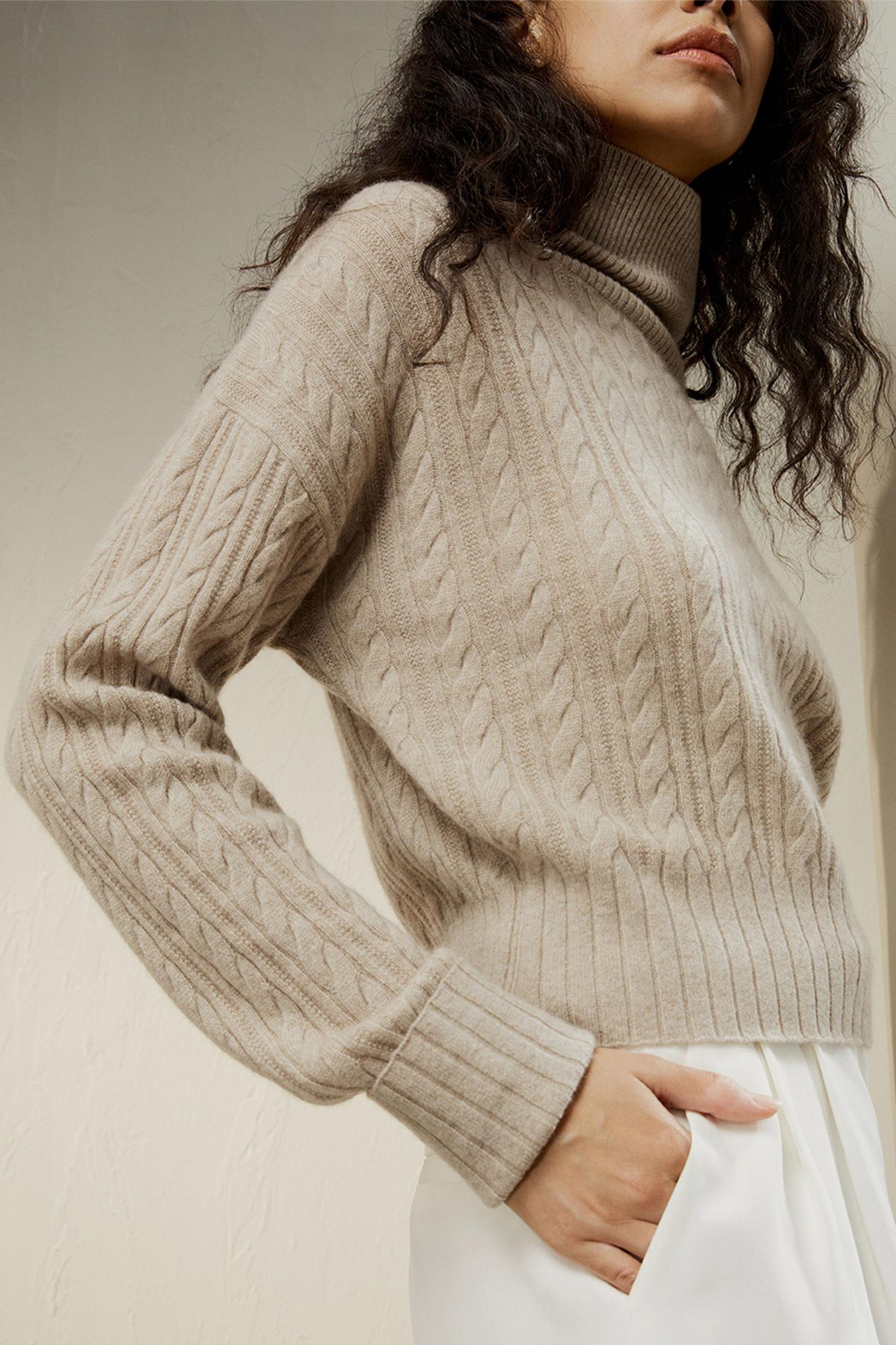 Classic Cable Knit Turtleneck Sweater Product Image