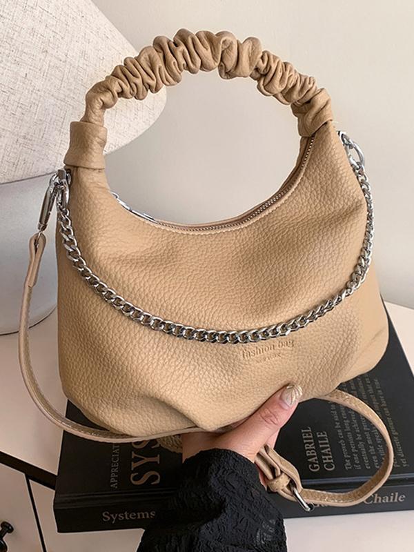 Chains Pleated Solid Color Zipper Crossbody Bags Handbags Product Image