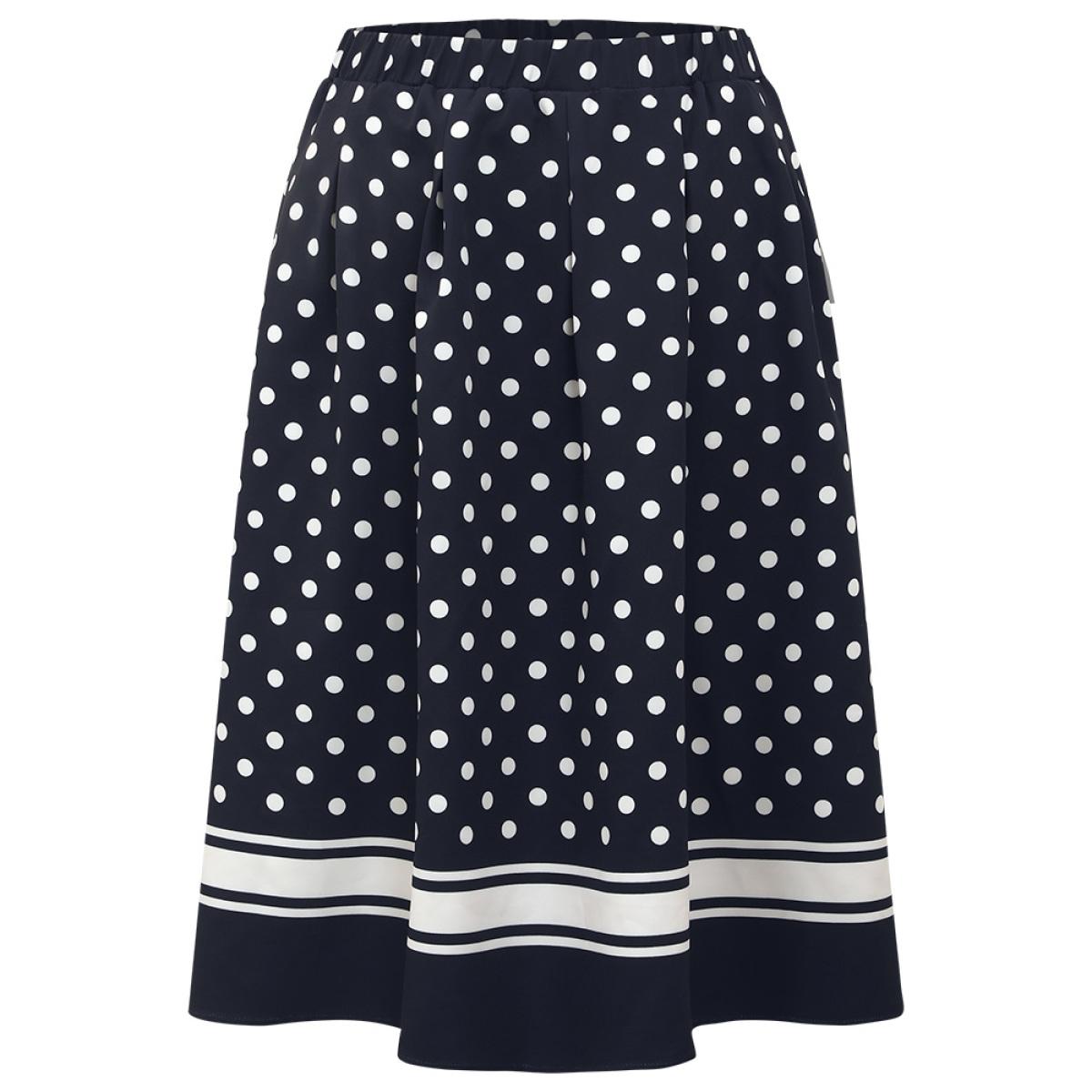 Plus Size Polka Dot Elastic Waist Contrast Skirt Women Indigo Office A-line No stretch Pocket Office Skirts BloomChic 30/6X Product Image