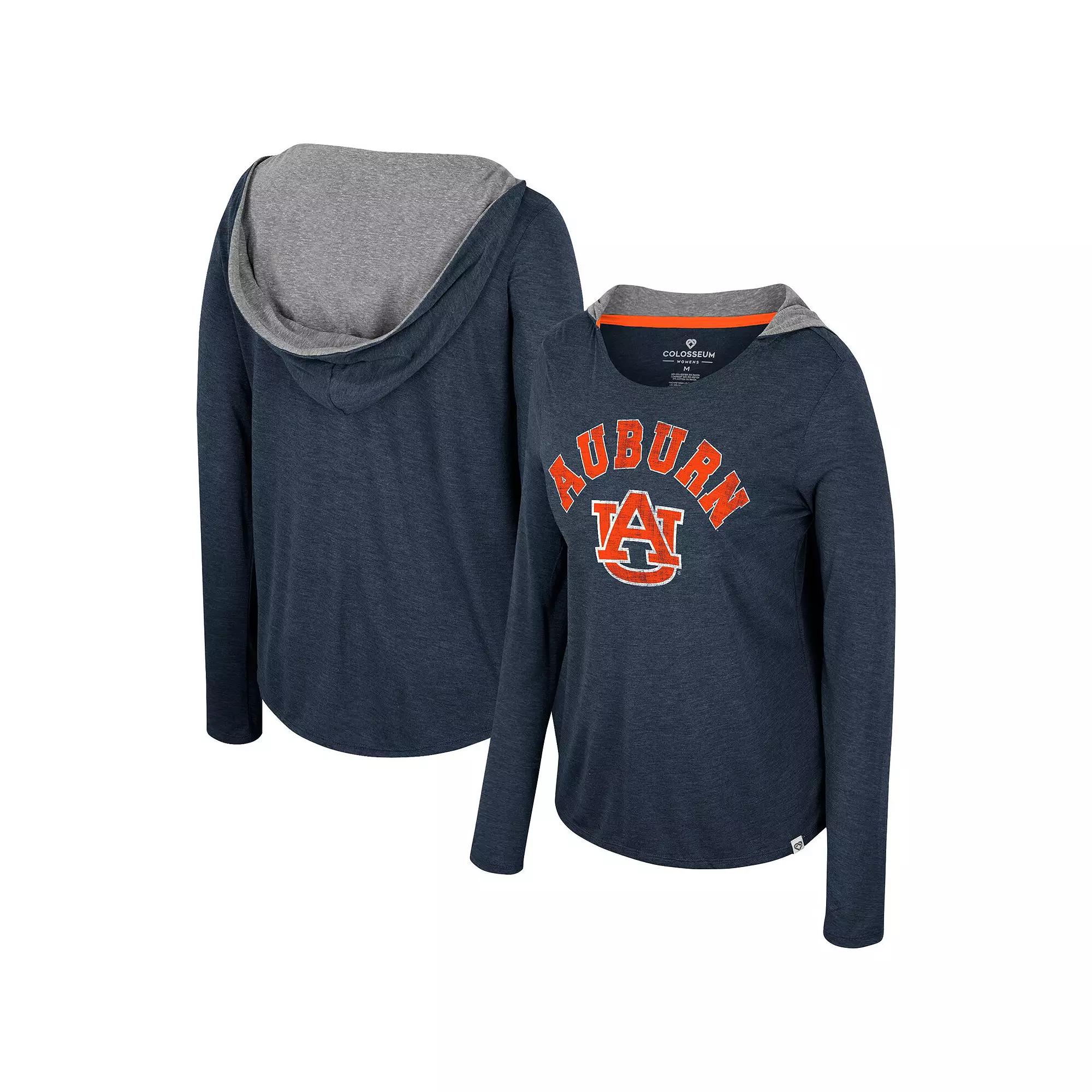 Women's Colosseum  Navy Auburn Tigers Distressed Heather Long Sleeve Hoodie T-Shirt, Size: Medium, Blue Product Image
