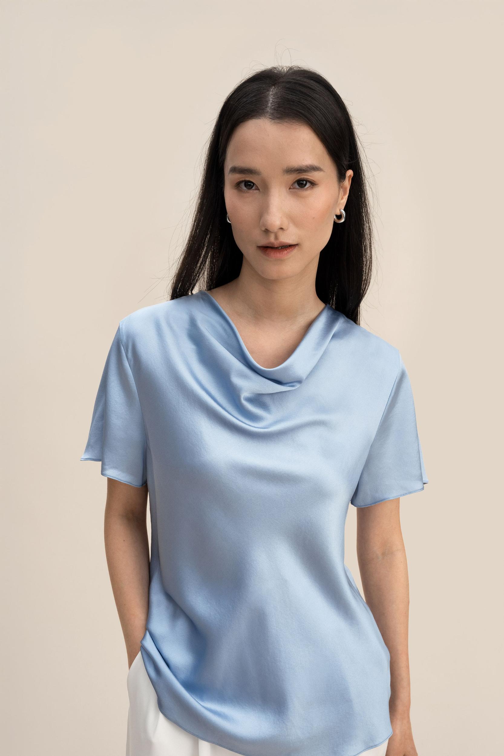 LILYSILK Women's Silk Cowl Neck Top, Smooth Charmeuse, Lily White, Size 10 Product Image