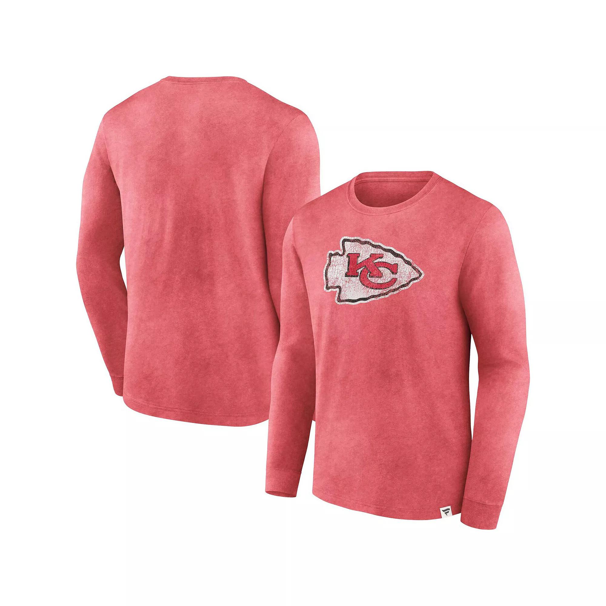 Men's Fanatics Branded  Heather Red Kansas City Chiefs Washed Primary Long Sleeve T-Shirt, Size: Large Product Image