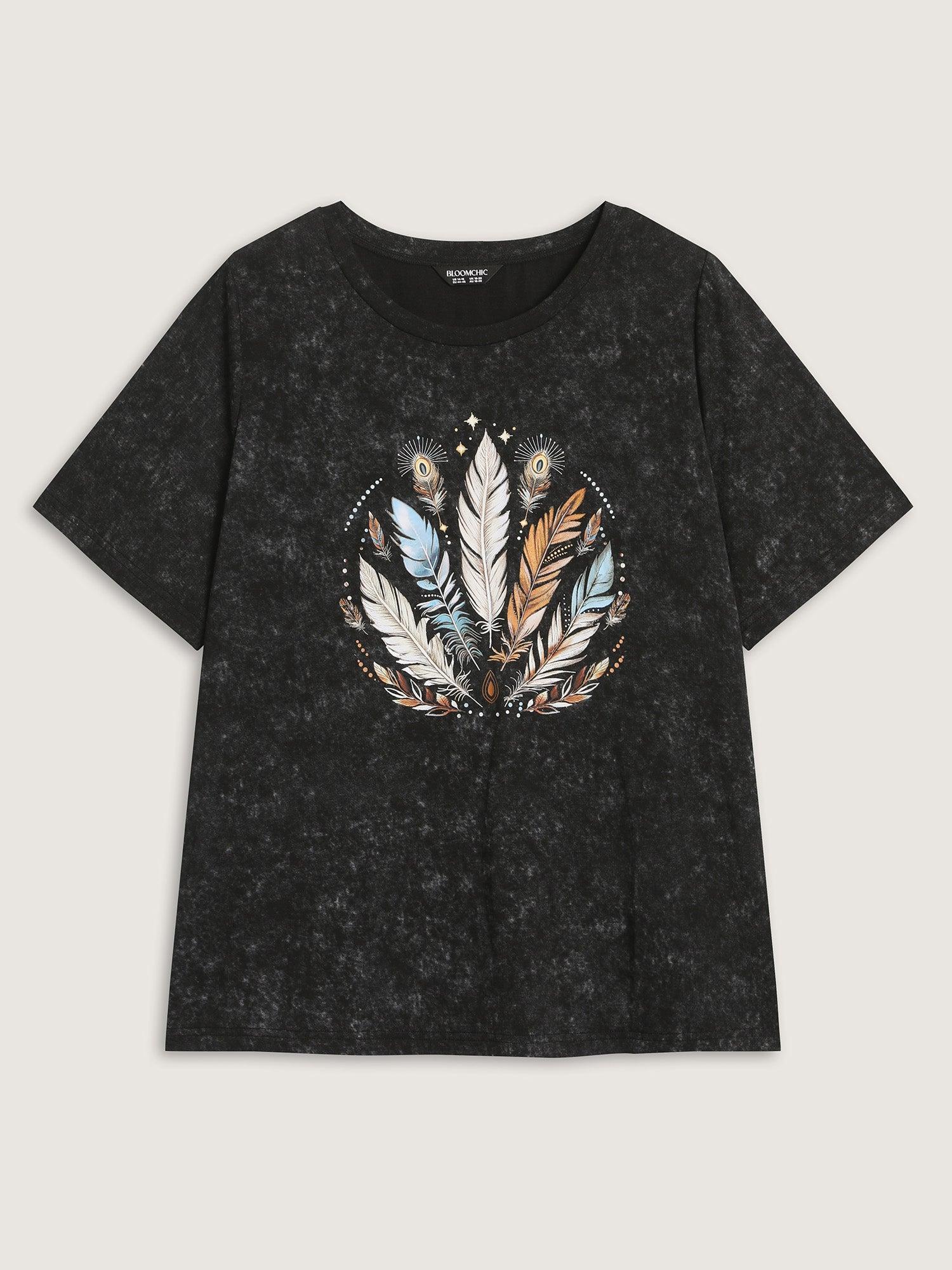 Supersoft Stretchy Feather Print Snowflake Effect T-Shirt Female Product Image