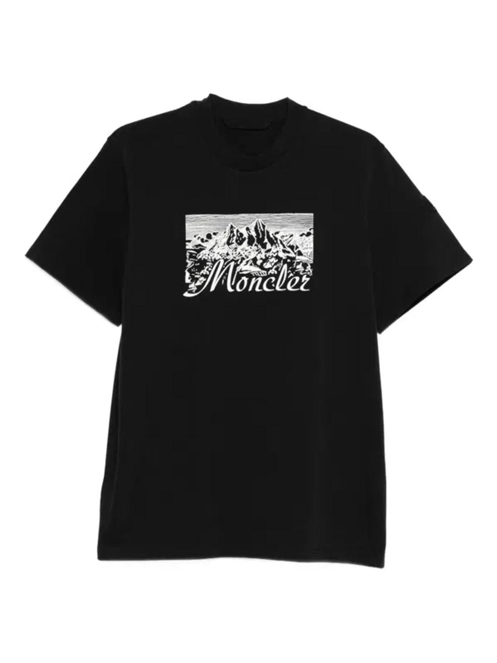 MONCLER Graphic Mountain Print Short Sleeve T-shirt In Black Product Image