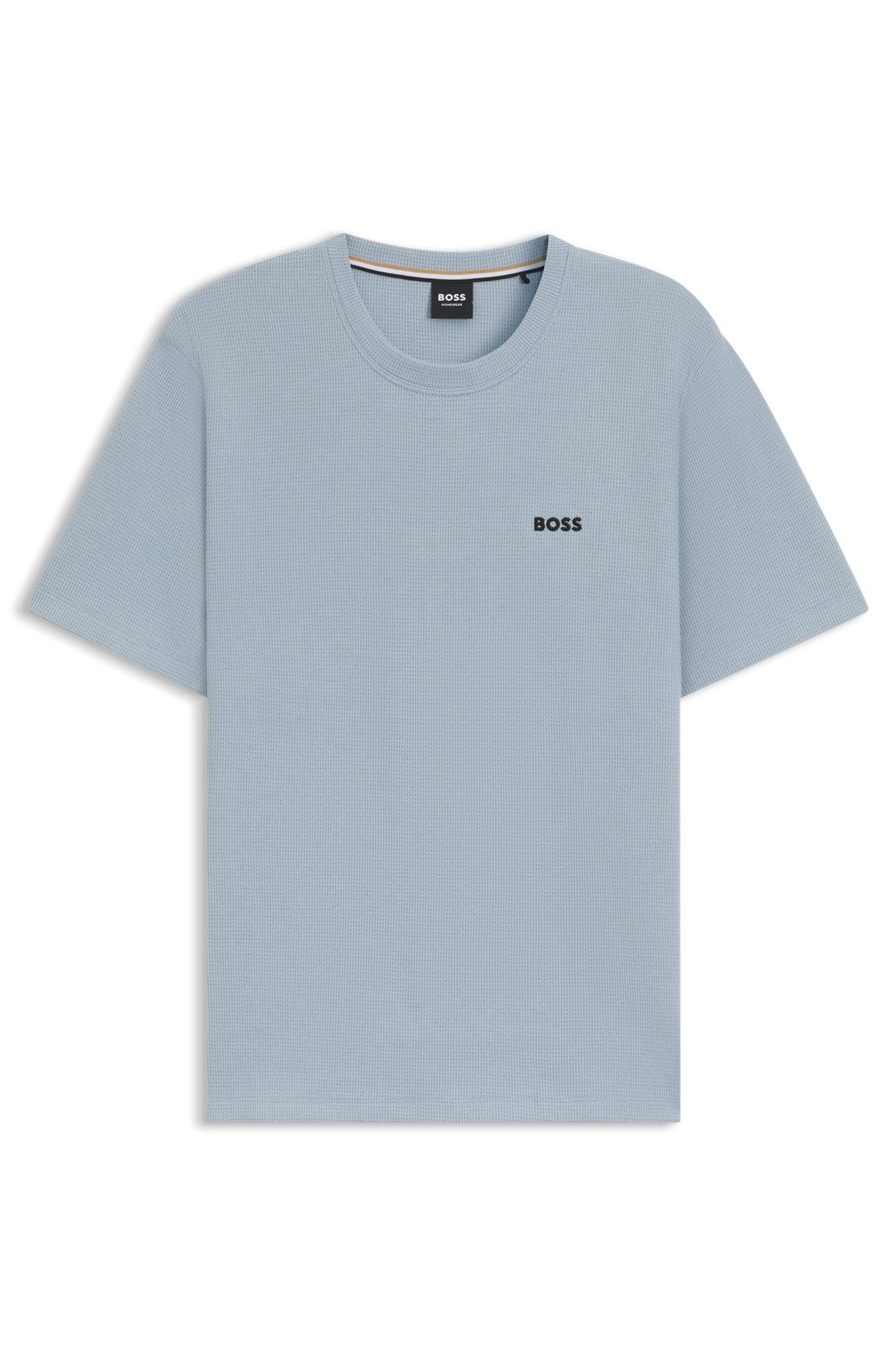 BOSS - Waffle-structured pajama T-shirt with embroidered logo - Light Blue Product Image