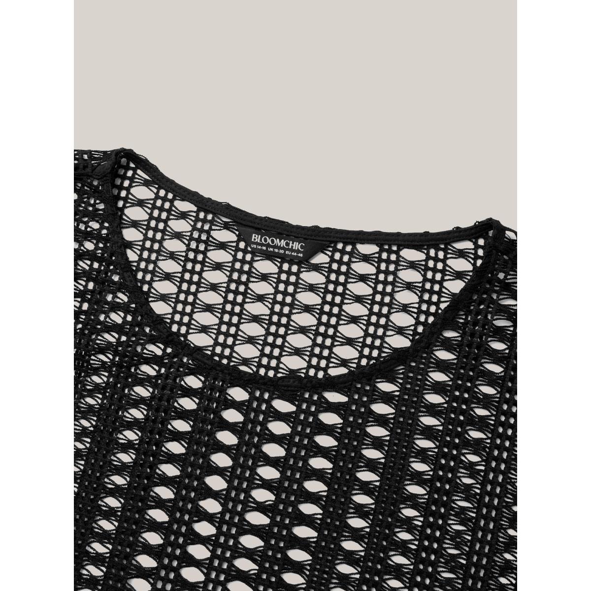 Plus Size Textured Sheer Round Neck Midi Dress Black Women Casual Cut-Out Knit Dresses Bloomchic 18-20/2X Product Image