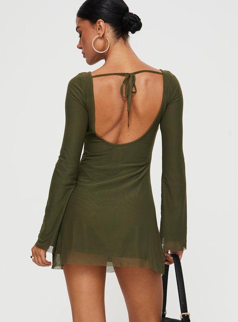 Lukea Long Sleeve Mesh Mini Dress Olive Product Image