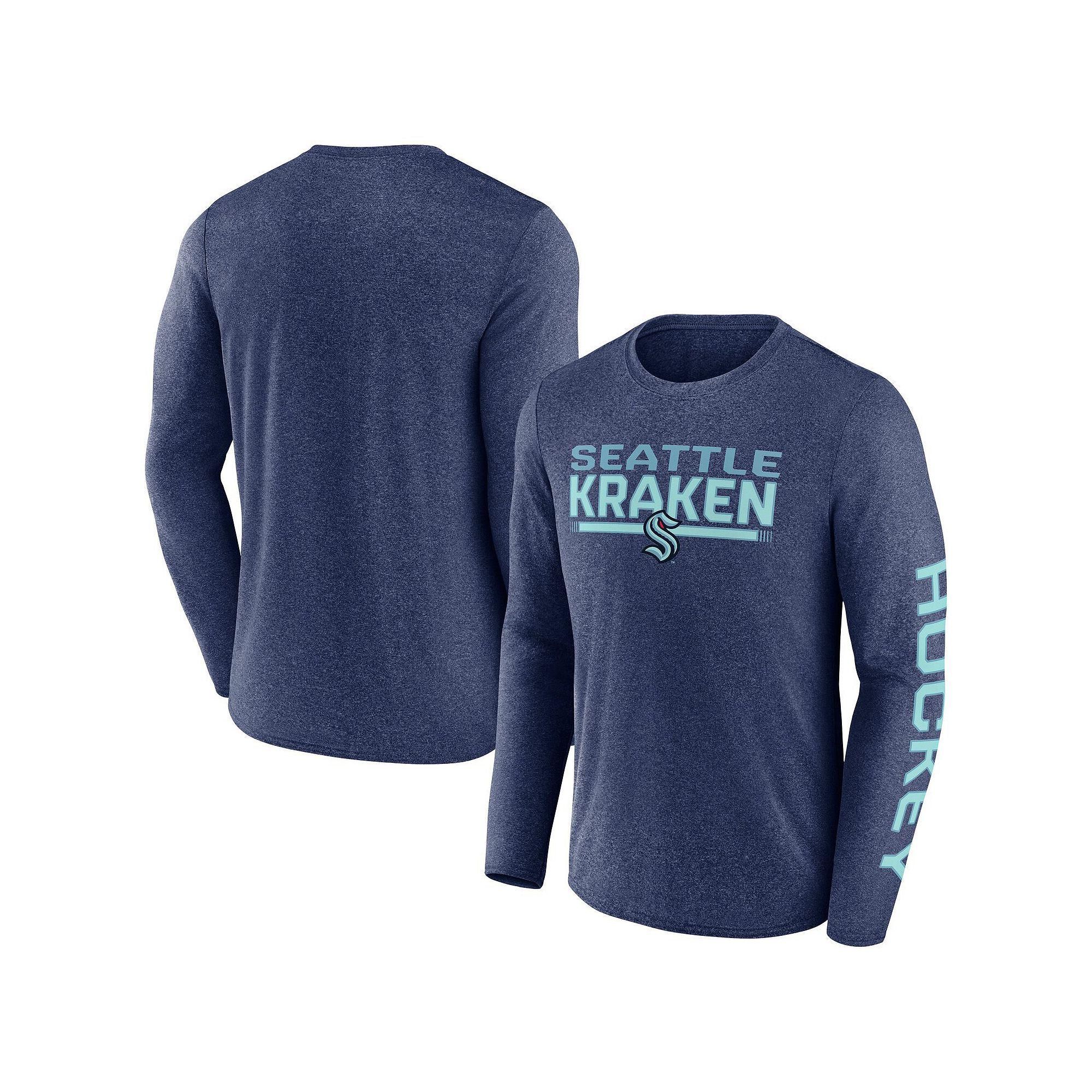 Men's Fanatics Heather Deep Sea Blue Seattle Kraken Sweep Iconic Synthetic Long Sleeve T-Shirt,  Product Image