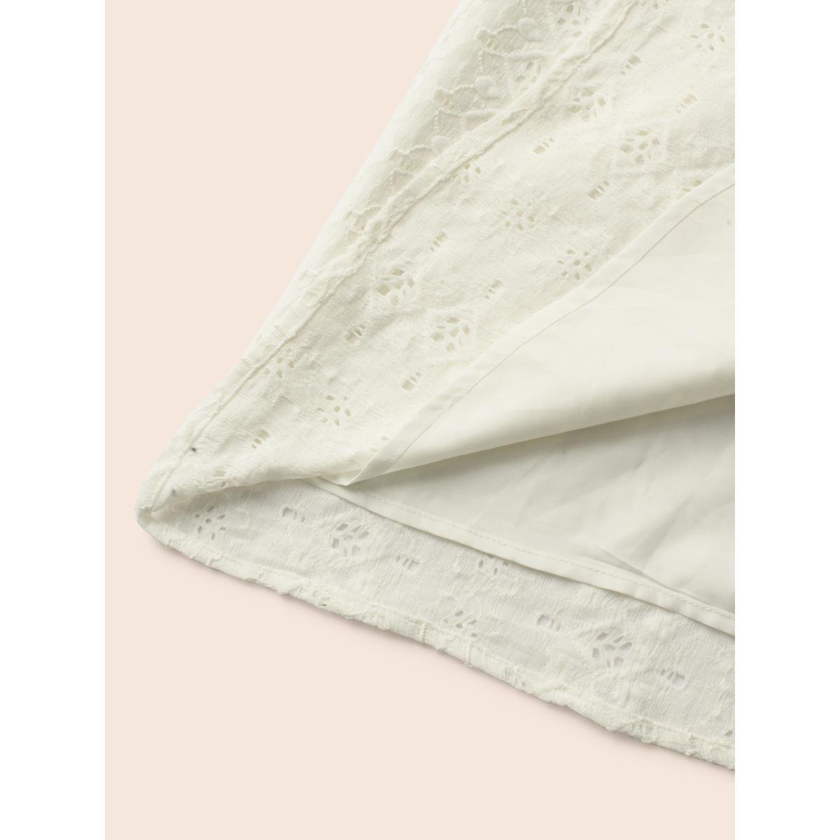 Plus Size Solid V Neck Broderie Anglaise Dress Ivory Women Casual Texture V-neck Extra Long Sleeve Curvy BloomChic 30/6X Product Image