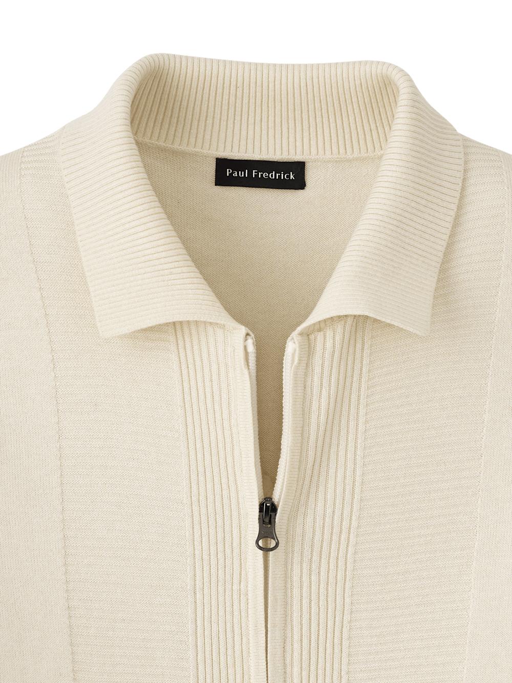 Silk Cotton Cashmere Full Zip Polo - Ivory Product Image