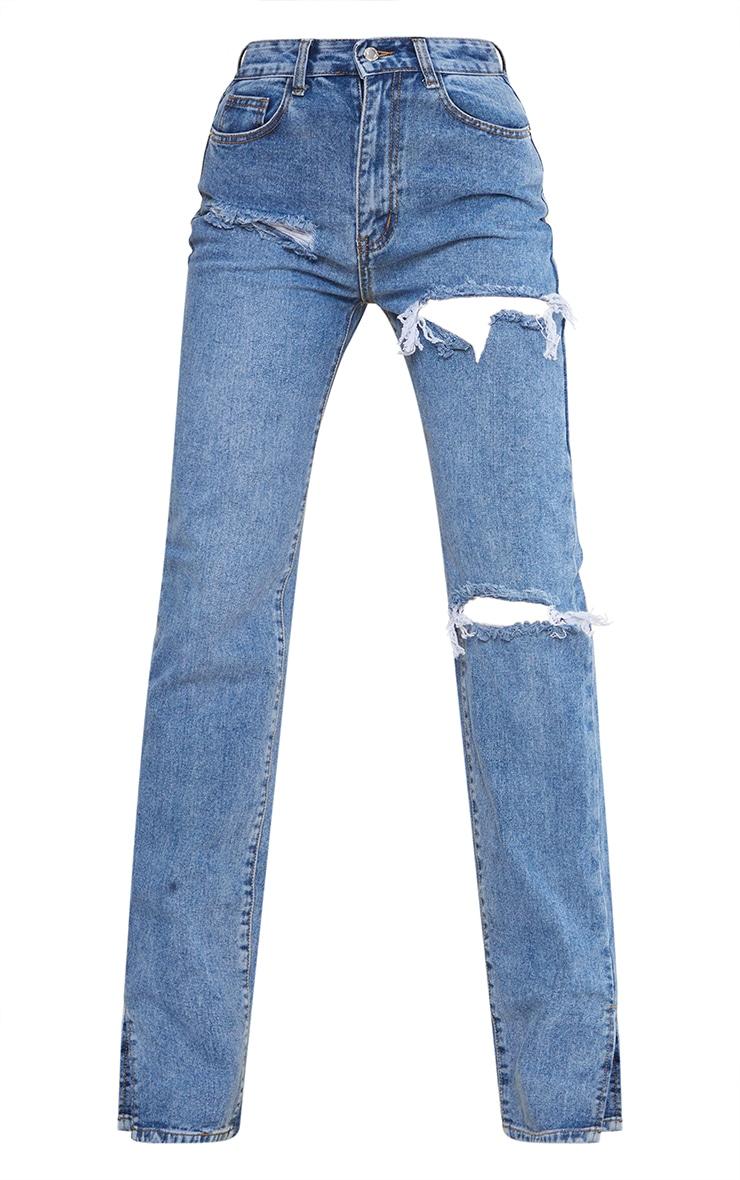 Tall Mid Blue Wash Ripped High Waist Split Hem Jeans Product Image