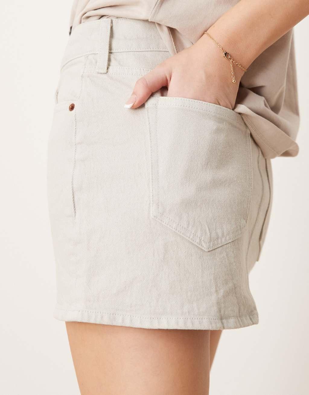 Abercrombie & Fitch denim mini skirt in light gray Product Image