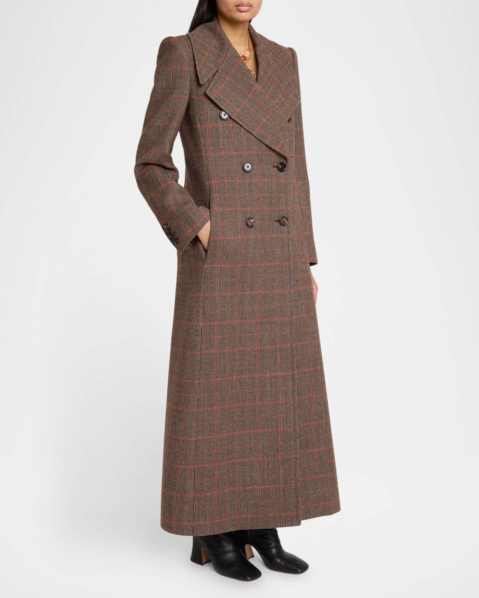 Plaid Double-Breasted Long Coat Product Image