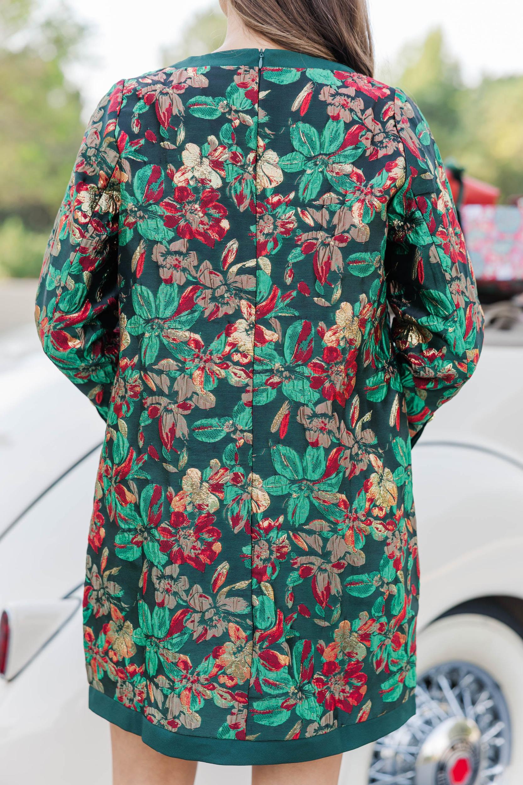 League Of Your Own Emerald Floral Brocade Shift Dress Female Product Image