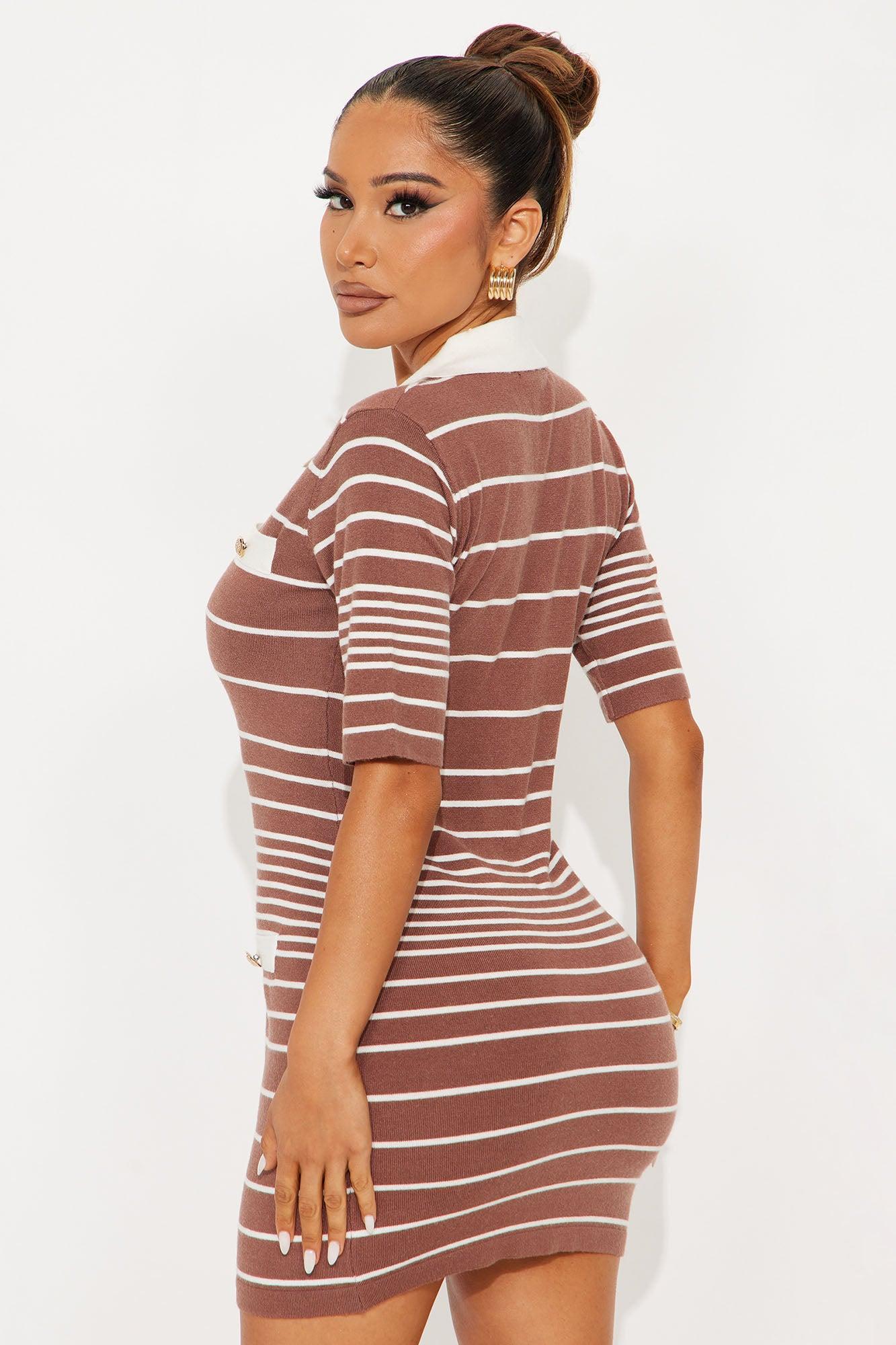Jaden Striped Sweater Mini Dress - Mocha/combo Female Product Image