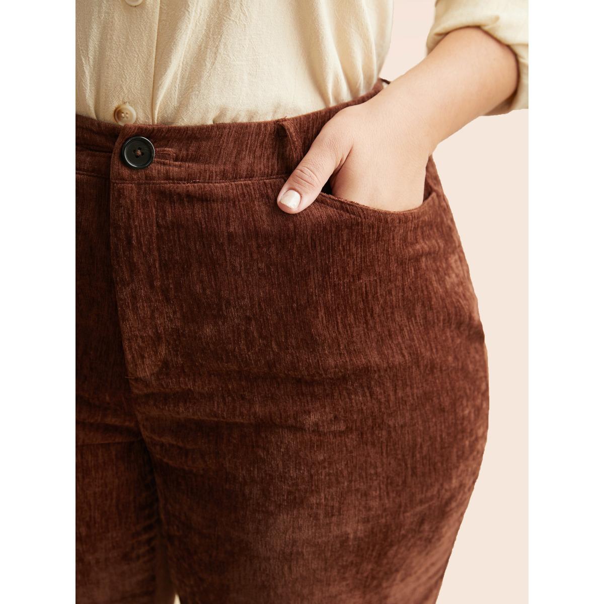 Plus Size Mid Rise Chenille Bootcut Pants Women Browncoffeecolor Elegant Bootcut Mid Rise Everyday Pants BloomChic 30/6X Product Image