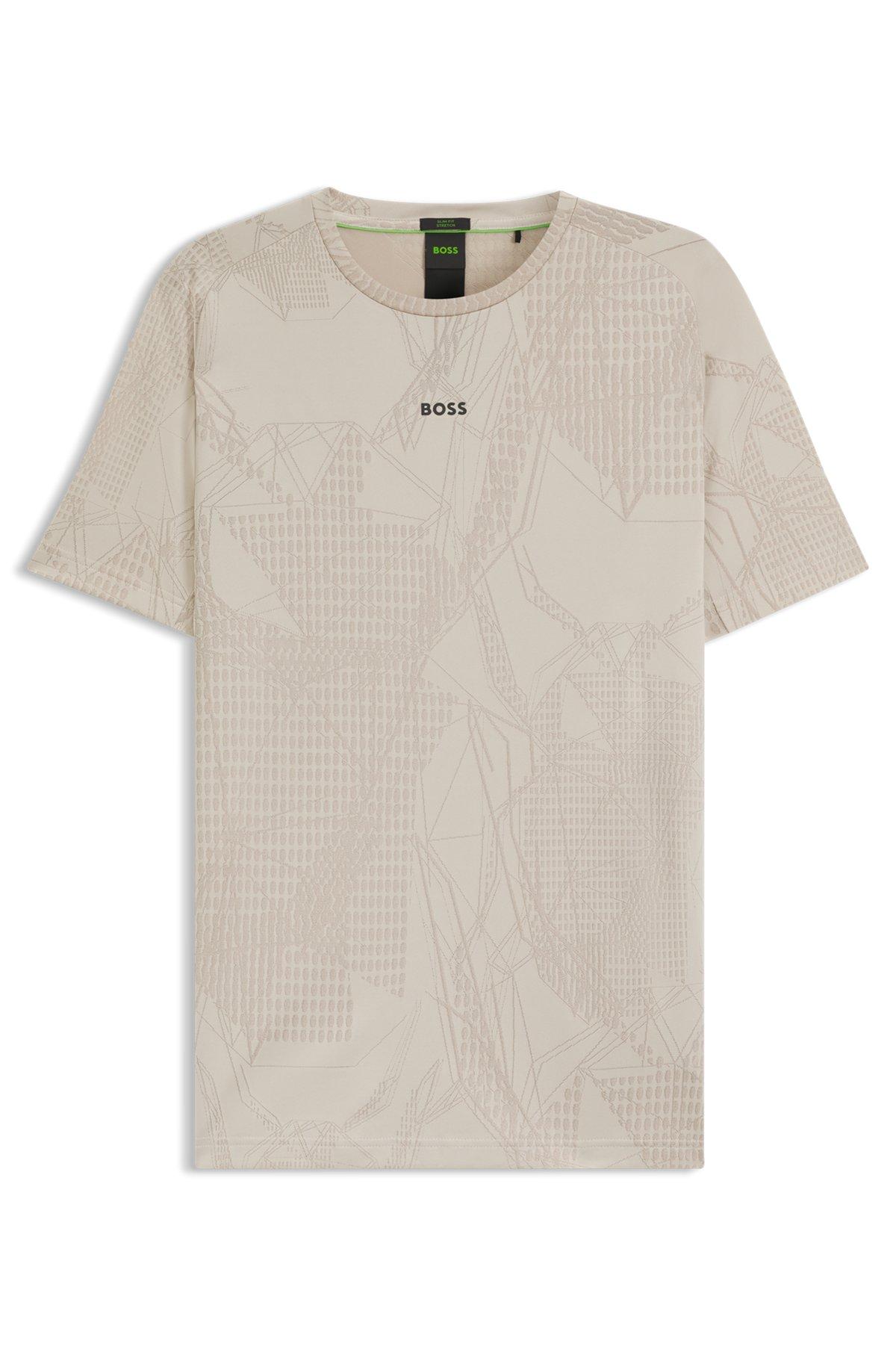 BOSS - Active jacquard-pattern T-shirt with moisture management - Light Beige Product Image