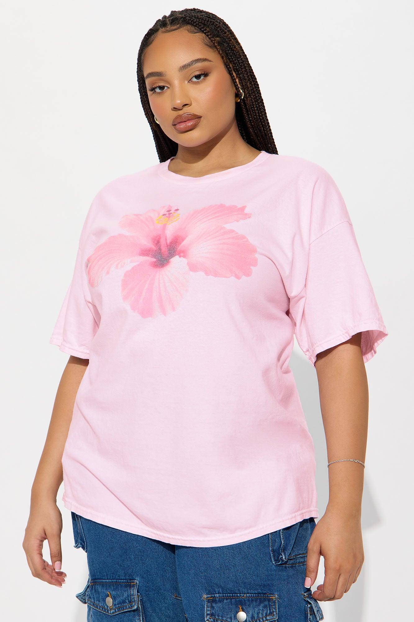 Hibiscus Bloom Washed Graphic Tee - Pink Female Product Image