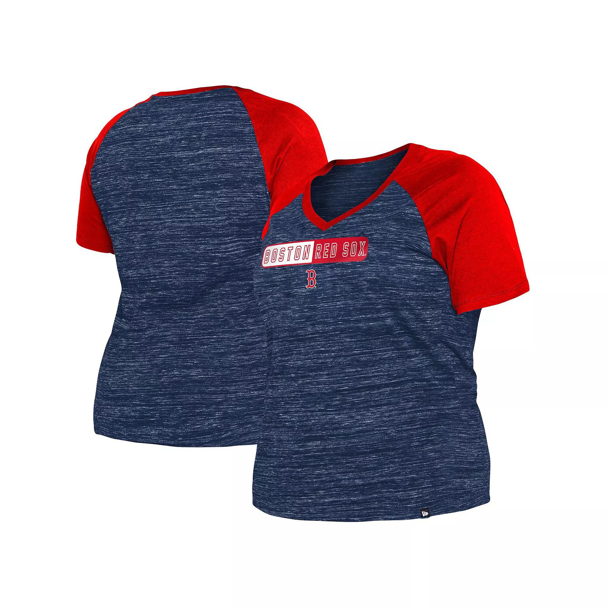 Women's New Era Navy Boston Red Sox Plus Size Space Dye Raglan V-Neck T-Shirt, Size: 1XL, Blue Product Image
