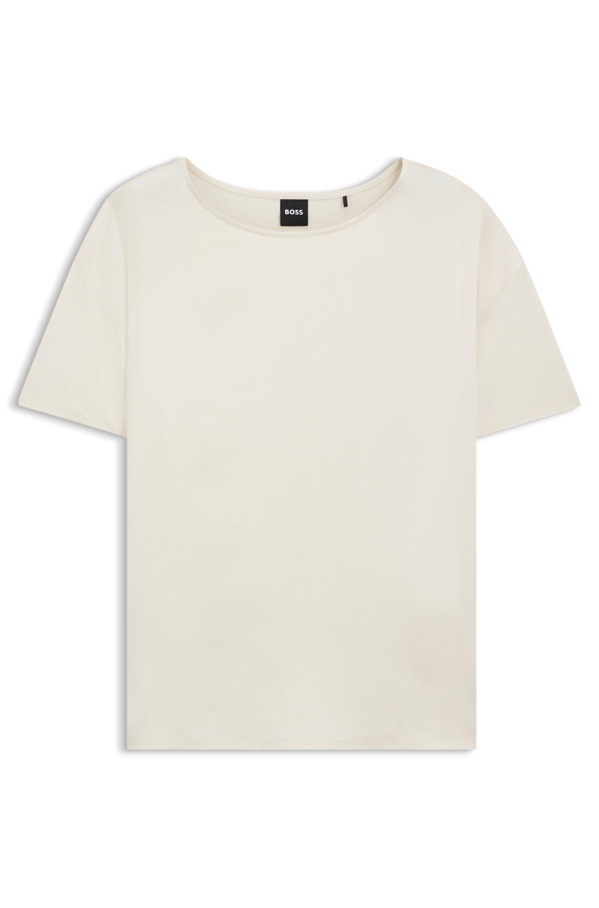 BOSS - Regular-fit jersey top with stretch-silk front - White Product Image