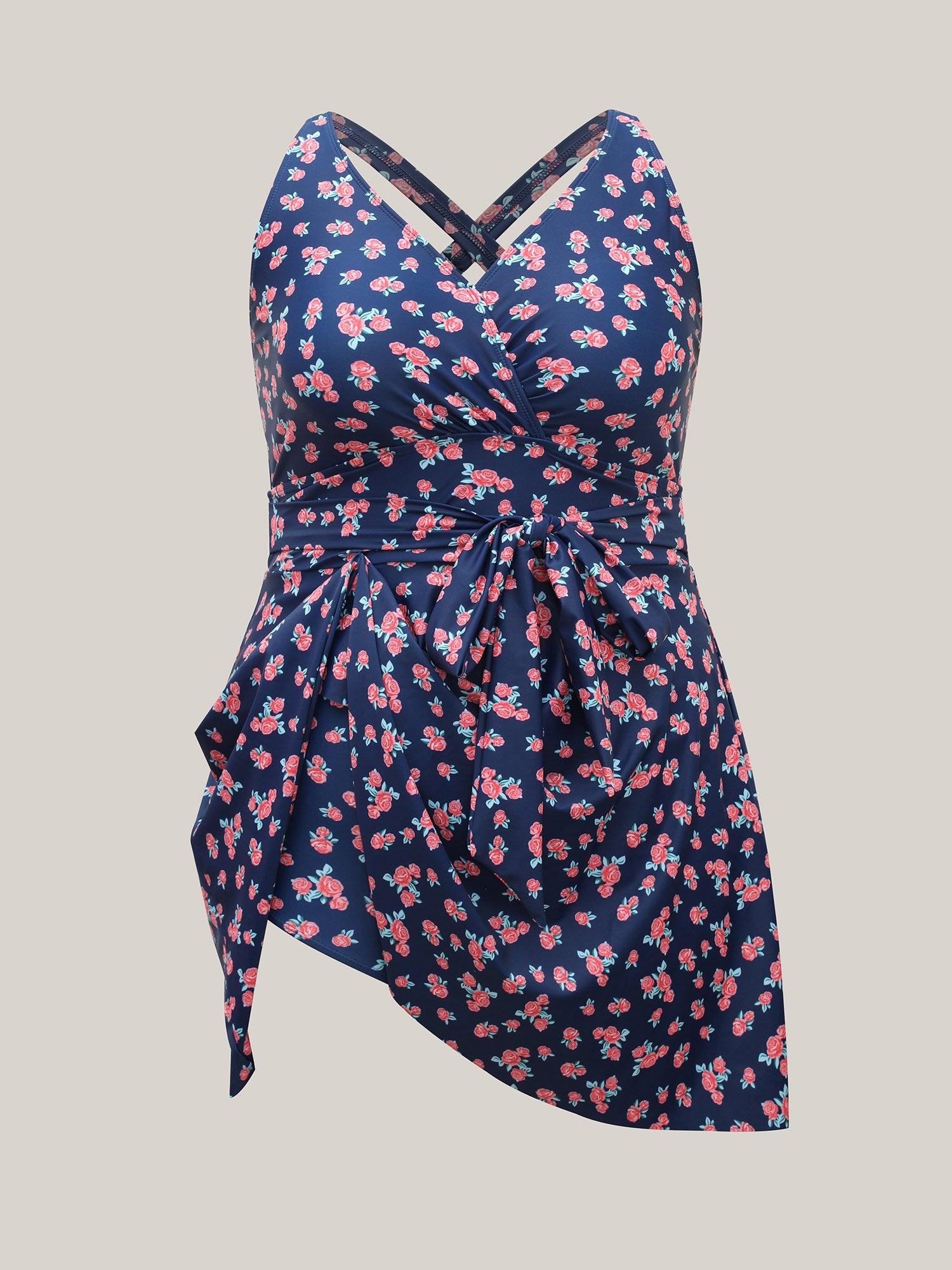Ditsy Floral Belted Swim Dress Female Product Image