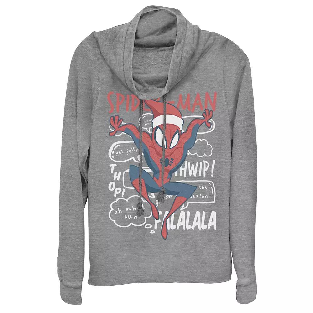Juniors' Marvel Spider-Man Santa Holiday Doodles Cowlneck Graphic Lightweight Long Sleeve, Girl's,  Product Image